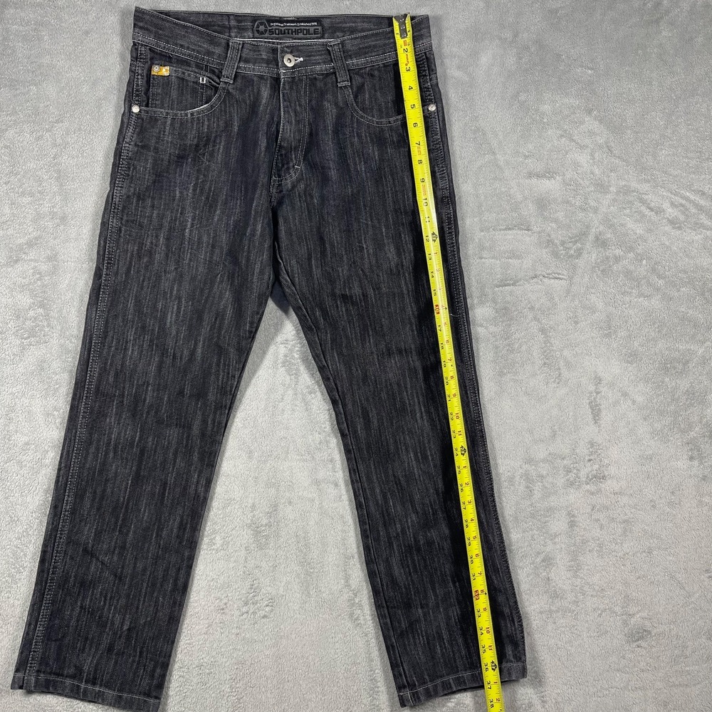 Southpole Jeans Men 32 31x29 Acid Washed Black Straight Leg Denim Streetwear Y2K - Picture 3 of 13
